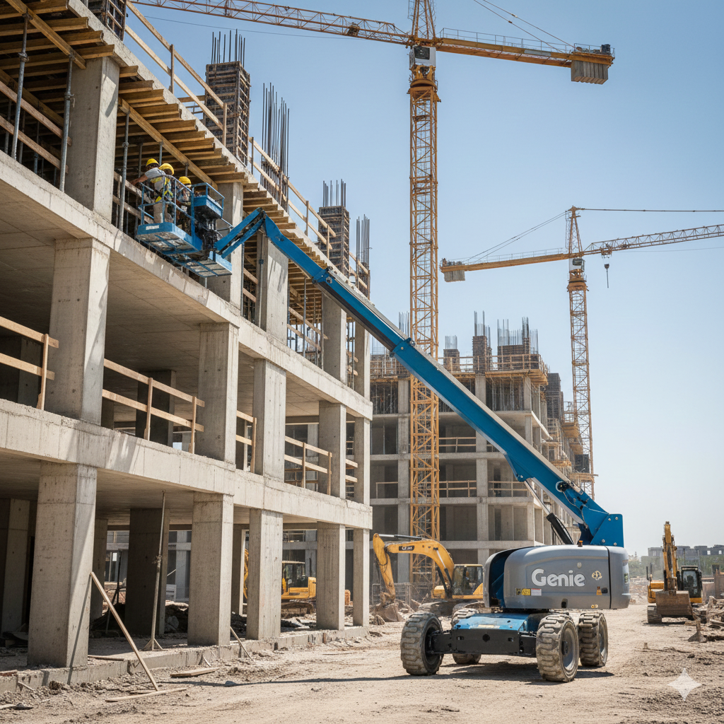 Boom lift at industrial site
